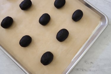 Chocolate cake pops rolled into oval shapes