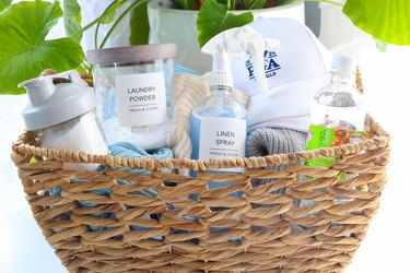 basket full of cleaning products