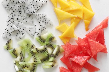 Dragon fruit, mango, kiwi and watermelon triangle slices