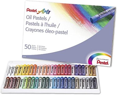 An open 50-pack of Pentel oil pastels.