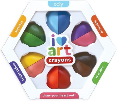 Erasable crayons in a hexagon-shaped package