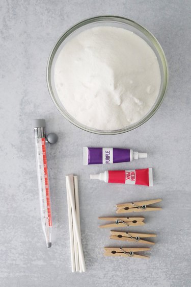 Ingredients for rock candy on a gray background