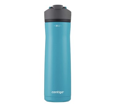 Contigo Ashland Chill 2.0 Stainless Steel Water Bottle in Teal/Juiniper against a white background. The lid is gray and it has an auto-seal straw.