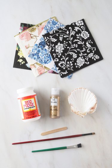 Supplies for decoupage shells