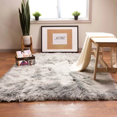 Gray faux sheepskin rug