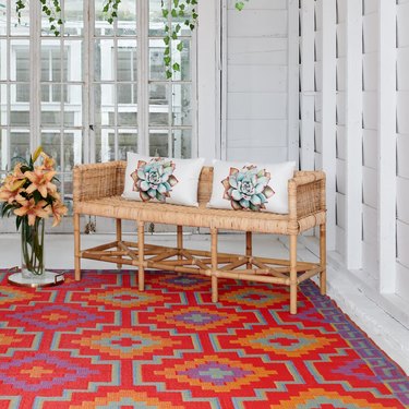 Red, purple and orange patterned rug