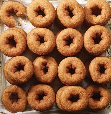 Apple cider donuts arranged into a square