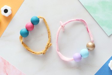 Wooden bead bracelets with stretchy fabric