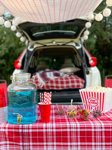 blue cinema soda and popcorn bar for car trunk theater concessions