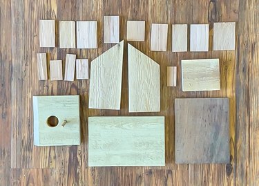 cut wood pieces for rustic beach cottage bird house