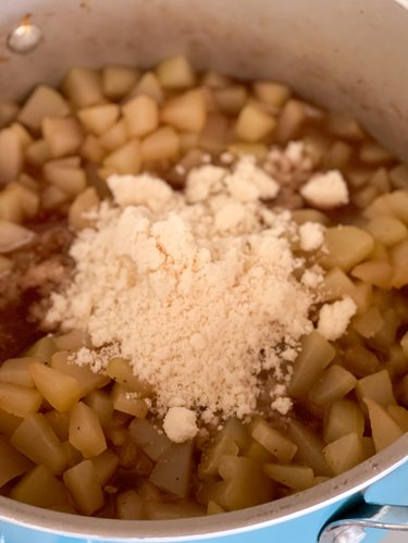 Add 1/2 cup flour mixture to cooked zucchini