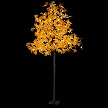 8-foot faux Maple Tree with Warm White Lights from Home Depot against a dark background.