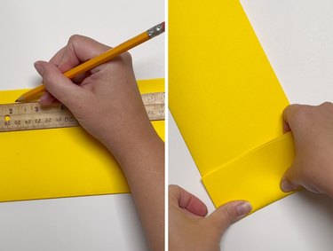 Side-by-side image of yellow paper being folded by hands