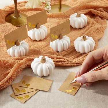 White Pumpkin Place Card Holder with DIY Place Cards from Etsy