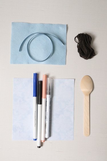 Supplies for spoon doll inspired by Eloise from "Bridgerton"