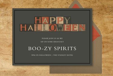 Gray Halloween party invitation with block letters