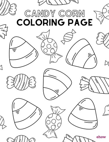 A coloring page featuring candy corn and other Halloween candy