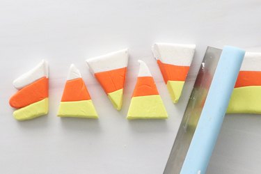 Cutting clay for candy corn earrings