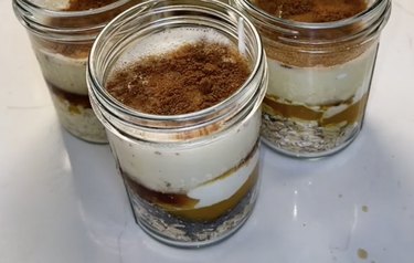Pumpkin spice oatmeal in glass jars