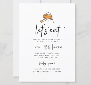 White "Let's Eat" Thanksgiving invitation