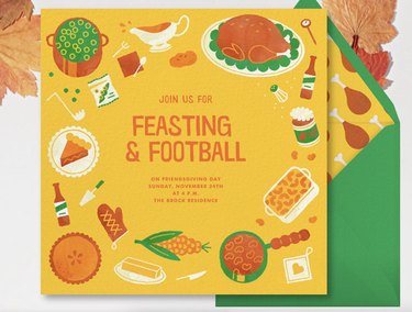 Yellow feasting and football Thanksgiving invitation