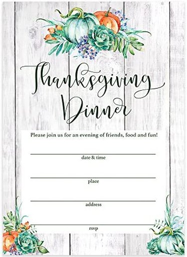White, rustic Thanksgiving dinner invitations