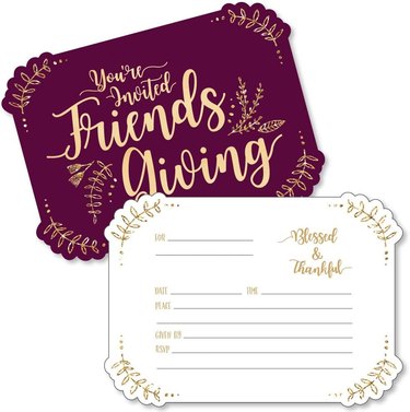 Purple and gold Friendsgiving paper invitations