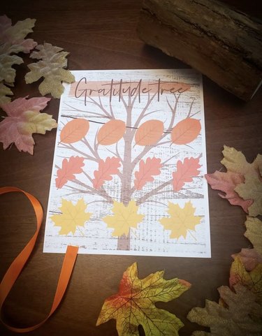 Gratitude tree with orange, red and yellow leaves