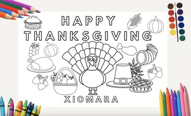 Happy Thanksgiving coloring placemat with coloring utensils