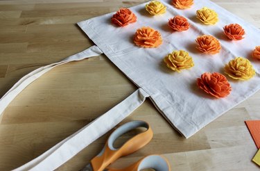 DIY grocery tote bag with felt marigolds