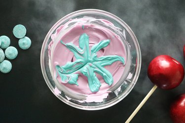 Melted purple and blue candy in a bowl