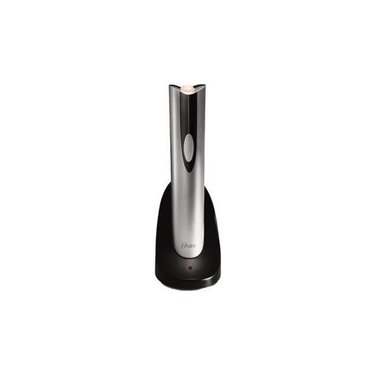 Oster electric wine opener shown on its charging base against a white ground.