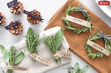 Natural, homemade place cards for a Thanksgiving table