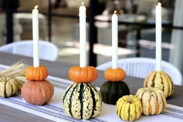 Mini pumpkin and gourd candle holders