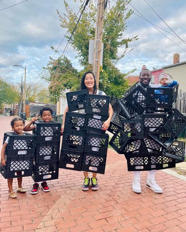 Group family costume milk crate challenge