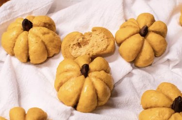 Pumpkin-shaped rolls made with pumpkin spice