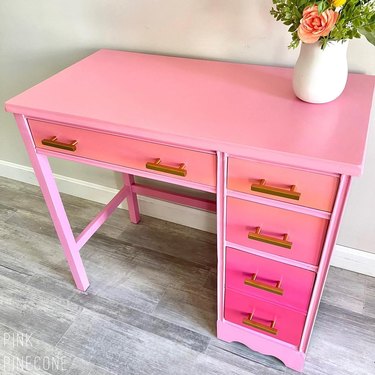 Pink desk with ombre drawers