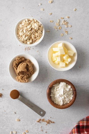 Ingredients for apple cinnamon crisp topping