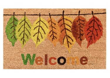 Hello Autumn Welcome Doormat, Fall Leaves Themed Door Mat, Autumn