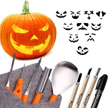 Pumpkin Punchers Pumpkin carving kit for kids | Pumpkin carving tools |  Pumpkin carving stencils | Pumpkin carver kit | safe pumpkin tools (24  pieces)