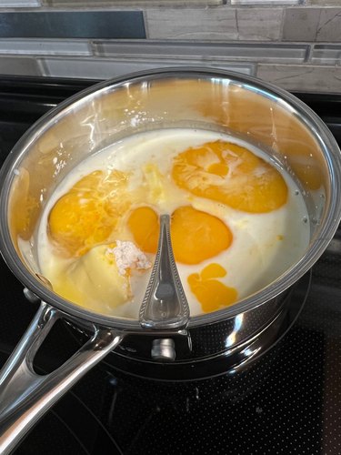 Filling ingredients in a saucepan