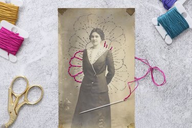 Stitching a vintage photo with embroider thread