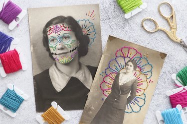 Vintage photos with embroidery