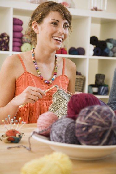 Woman crocheting