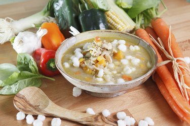 Wide view of traditional posole stew