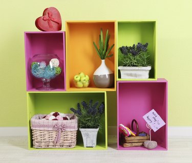 Shelves of different bright colors with decorative addition