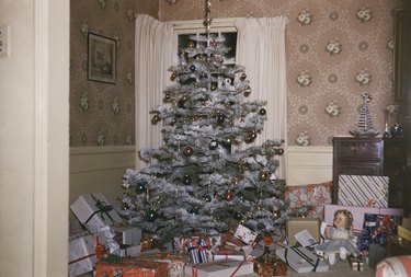 Christmas Tree and Presents in 1950s Living Room