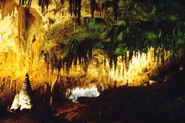 Jagged stalagmites inside a cave