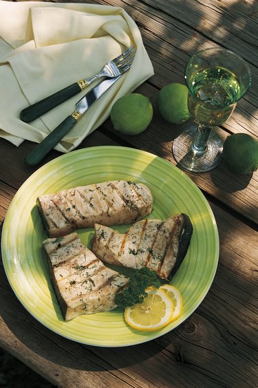 Grilled swordfish on plate