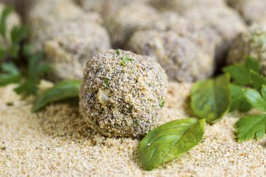 Fresh Bread Coated Meatballs ready for cooking